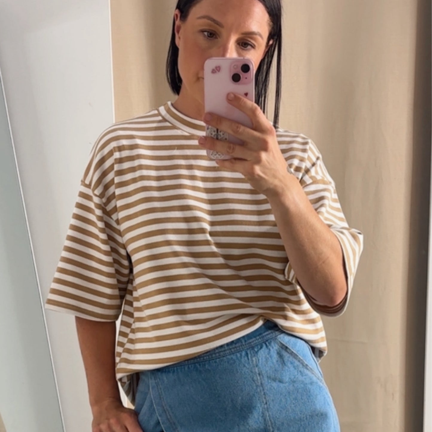 Carmen Oversized Stripe T-Shirt - Beige