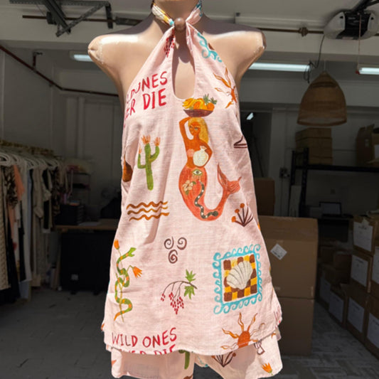 Kay Halter Neck Top & Short Set - Pink Wild Ones | By Frankie