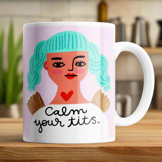 Calm Your Tits Grumpy Angel Mug | Disrupted Industries