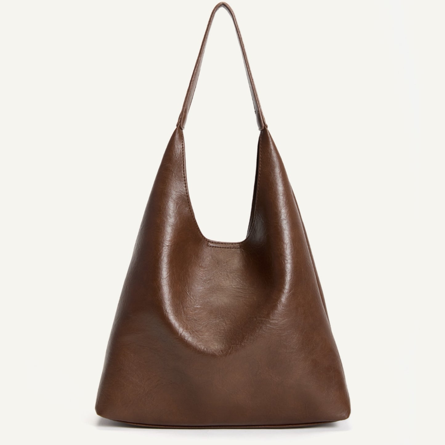 Textured Vegan Leather Slouch Shoulder Bag With Matching Removable Pouch - Espresso Brown | Style State