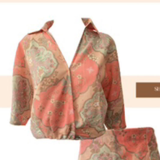 Melon Moon Shine Cropped Top Blouse - Melon