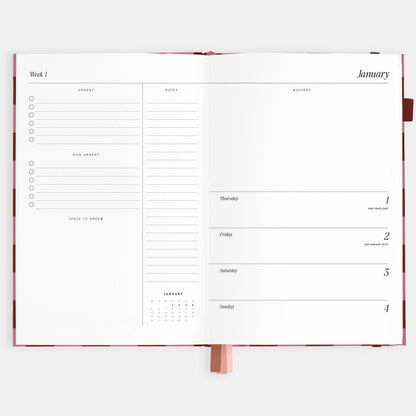 Fox & Fallow - 2026 Cherry Check A5 Horizontal Planner