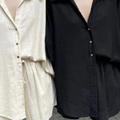 Clara Matching Button Up Shirt & Shorts Set - Black