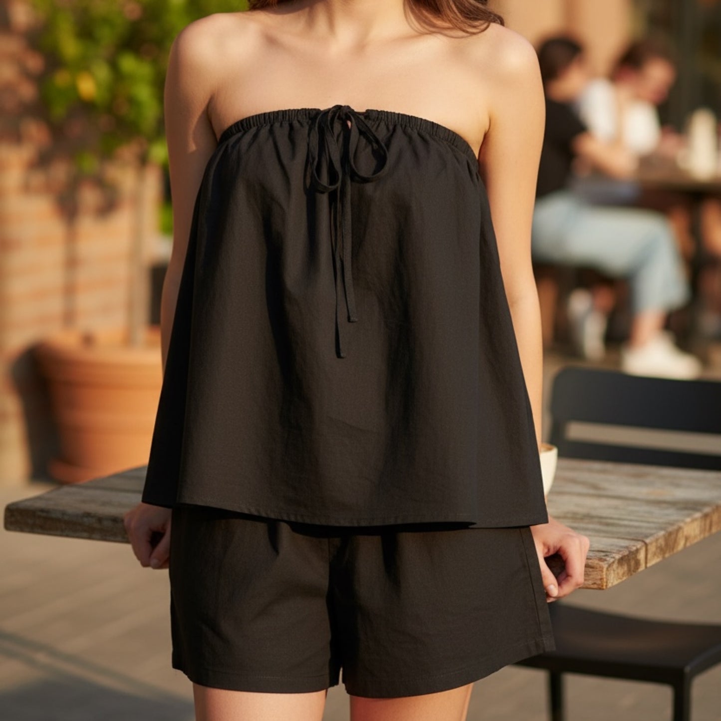 Bella Strapless Tie Tube Top & Shorts Set - Black