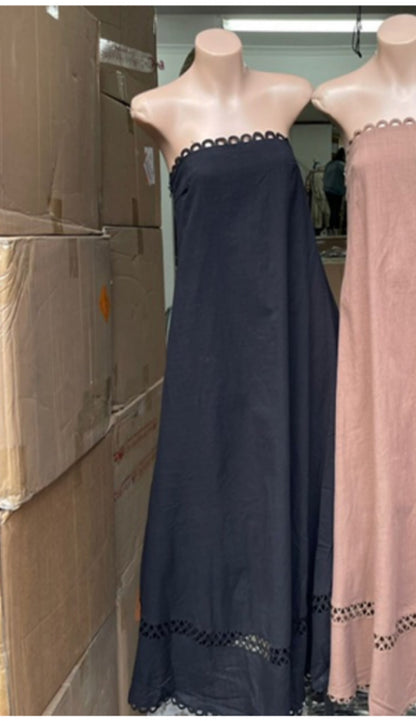 Georgie Strapless Tube Lace Ladder Maxi Dress - Black | By Frankie