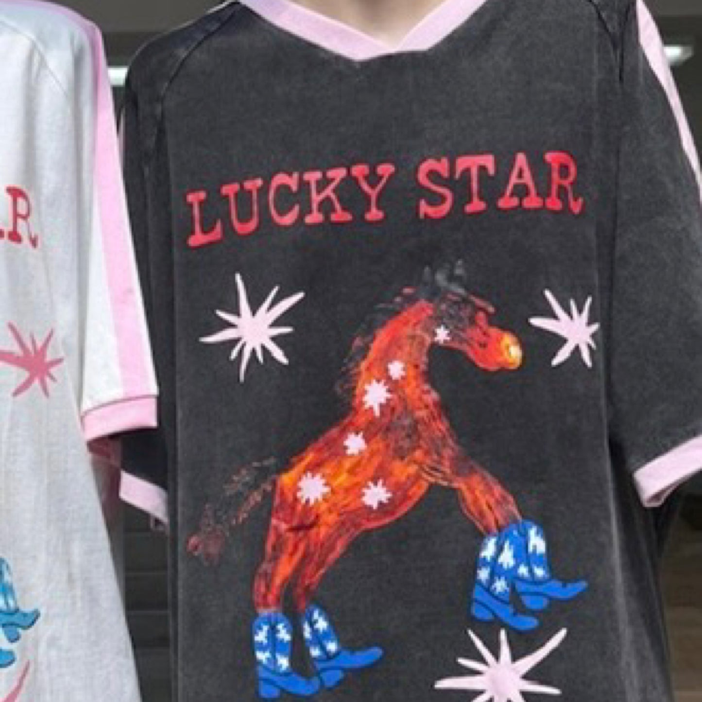 Jersey Oversized Tee T-Shirt - Black Acid Wash Lucky Star | By Frankie