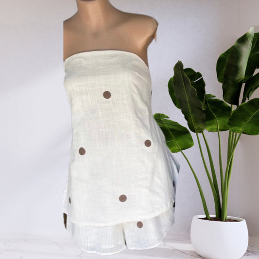 Bella Strapless Tube Top & Matching Shorts Set - White Polka Dot | By Frankie