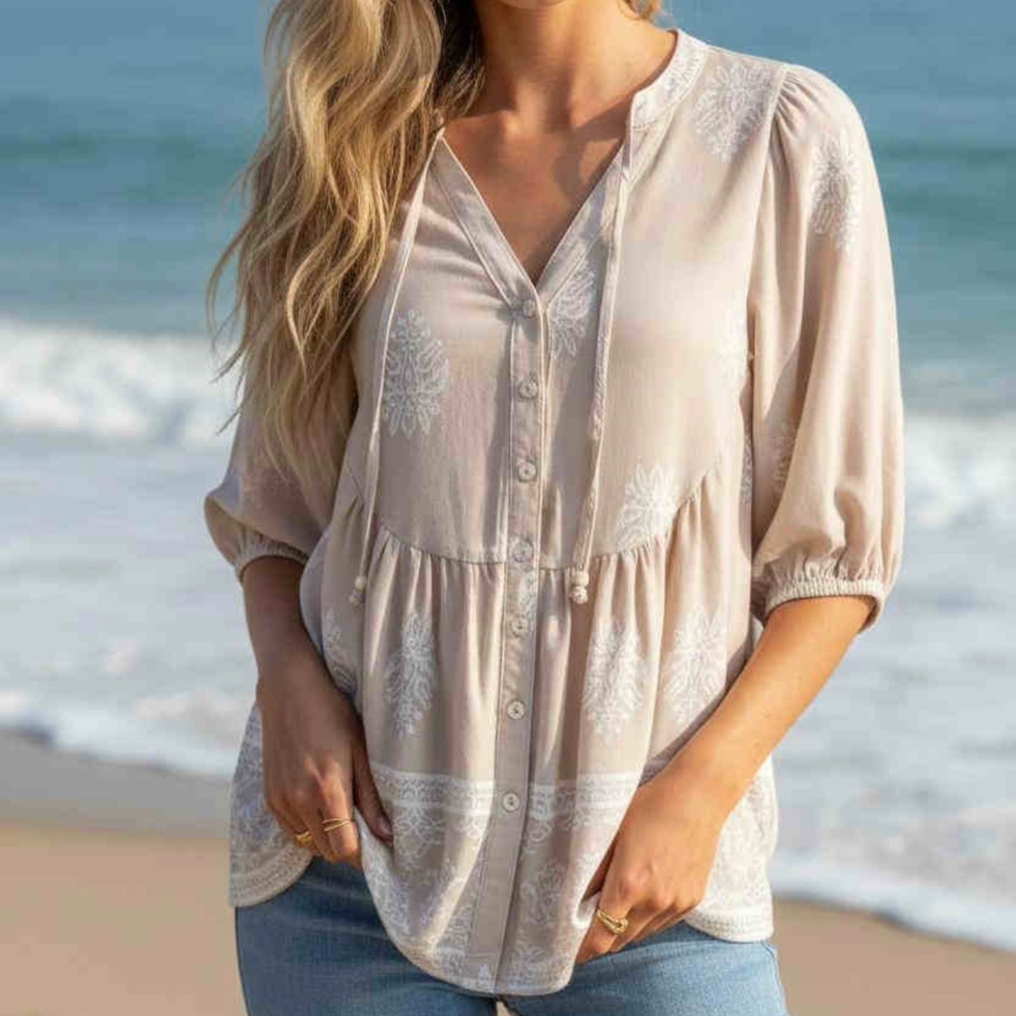 Pip Short Sleeve Button Up Shirt - Beige