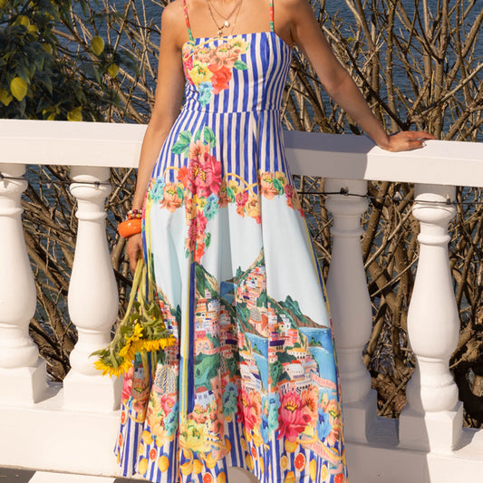 Sundress Strapless Maxi Dress - Blue Stripe Positano