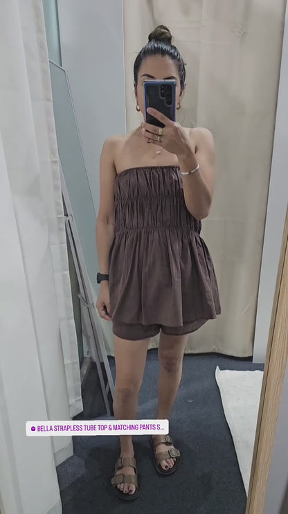 Bella Strapless Tube Top & Matching Pants Set - Brown | By Frankie