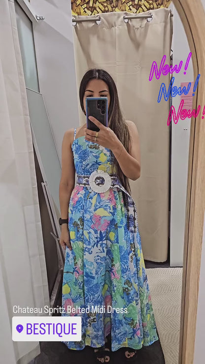 Chateau Spritz Belted Midi Dress - Blue LÂ DOLCE VITA