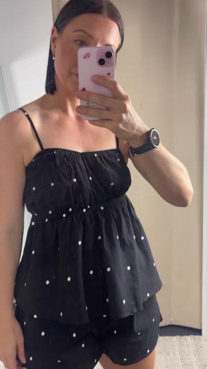 Rachel Mini Polka Dot Shirt & Short Set - Black