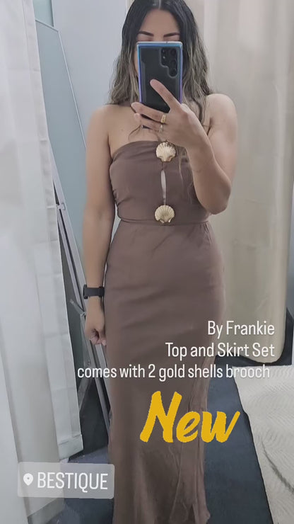 Amy Double Shell Halter Top & Skirt Set - Brown | By Frankie