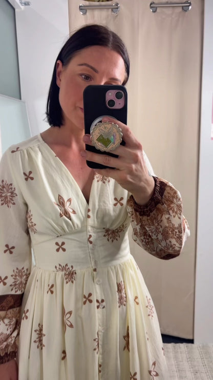 Zoe Midi Dress - White Brown