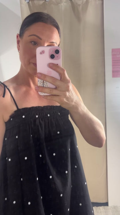 Mimi Shoulder Tie Mini Dress - Black Polka Dot