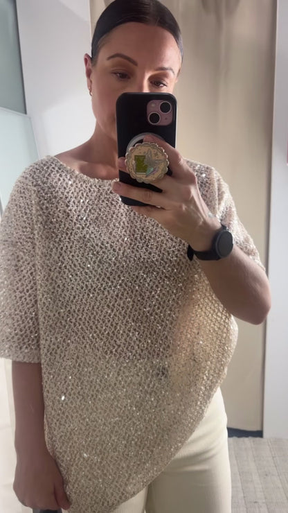 Ashley Sequin Oversized Tee Shirt - Cream | By Frankie