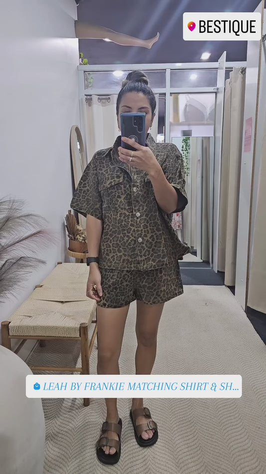 Leah By Frankie Matching Shirt & Shorts Denim Set - Dark Leopard | By Frankie