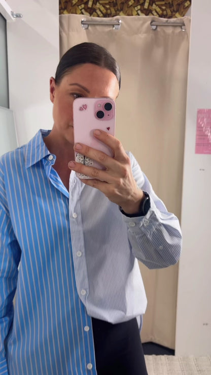 Stevie Shirt - Blue Stripe Contrast