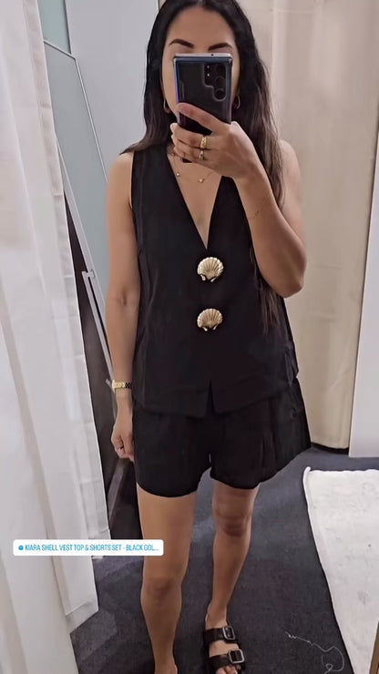 Kiara Shell Vest Top & Shorts Set - Black Gold Shell -| By Frankie