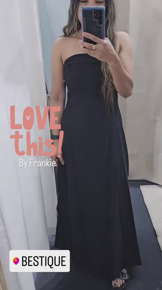 Georgie Strapless Tube Side Cut Out Side Split Maxi Dress - Black | By Frankie