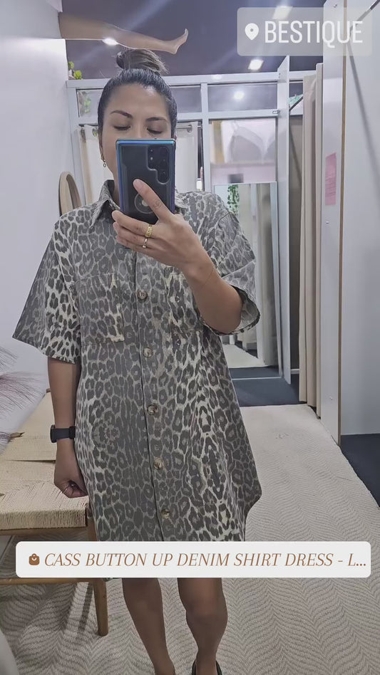 Cass Button Up Denim Shirt Dress - Light Leopard | By Frankie