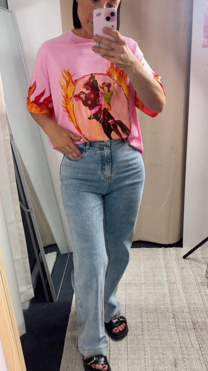 Kylie High Waisted Wide Leg Denim Jeans - Light Blue