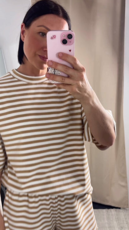 Carmen Oversized Stripe T-Shirt - Beige