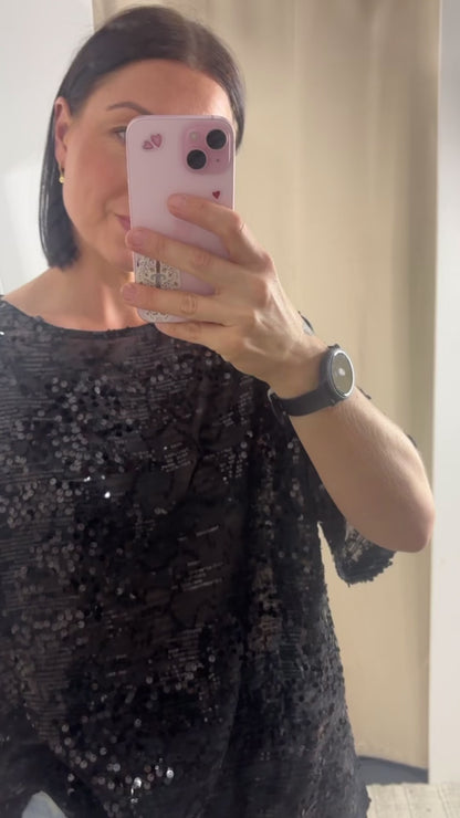 Phoebe Pattern Sequin Top - Black | By Frankie